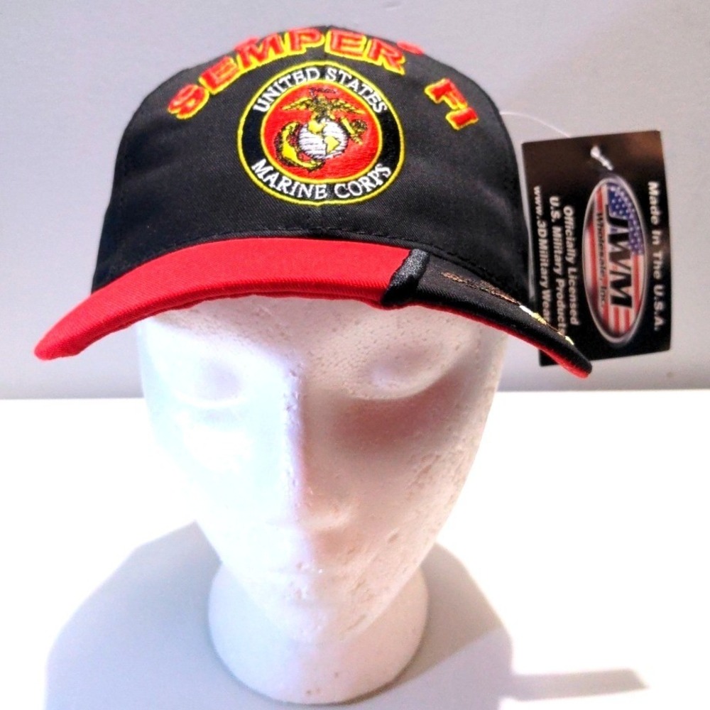 JWM USMC Marine Corps Hat Cap One Size Men Semper Fi Eagle Embroidered Black NWT
